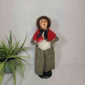 Vintage Byers Choice 1988 Caroler Woman, Tweed Skirt Red Shawl, Muff